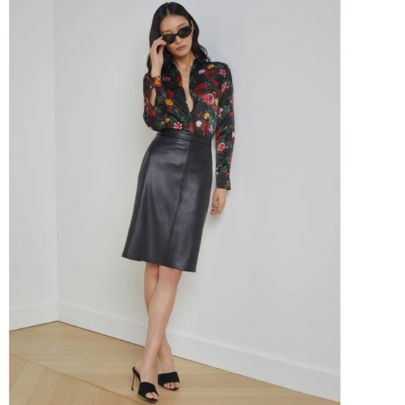 L’AGENCE - TYLER L/S BLOUSE - BLACK MULTI VINTAGE ROSE - Picture 10 of 14